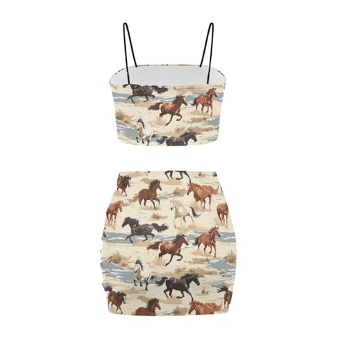 Image of Biyejit Women's 2 Piece Summer Outfits Spaghetti Strap Crop Tops and Bodycon Mini Skirt Dress Set Plus Size S-4XL
