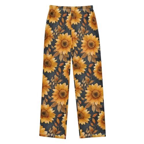 Pajama Pants Lounge Sleep PJ Bottoms Sleepwear Elastic Waist Drawstring S Sunflower Black