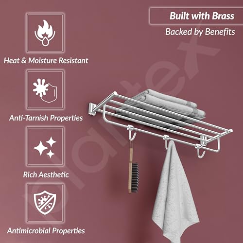 Image of Plantex Smero Pure Brass 24 inch Towel Rack for Bathroom /Towel Stand /Hanger /Towel Holder /Towel Bar /Bathroom Accessories - Superb (Chrome)