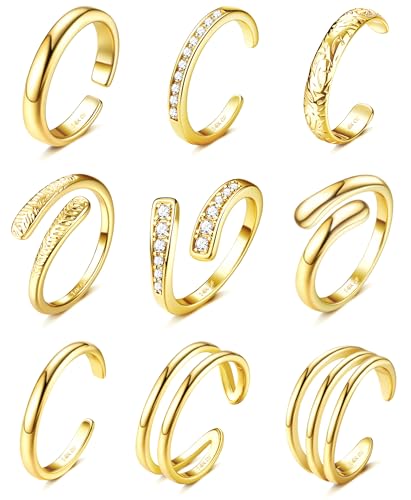 Besteel Toe Rings for Women 14K Gold Filled Simple Hug CZ Triple Open Band Rings Trendy Silver Gold Adjustable Toe Rings Summer Beach Foot Jewelry for Women