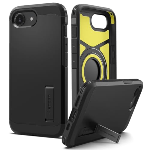 Spigen Tough Armor T MagFit Case with Stand for iPhone 17e / 16e, MagSafe Compatible Phone Cover [Built-in Kickstand] [Military-Grade Drop Protection] - Black