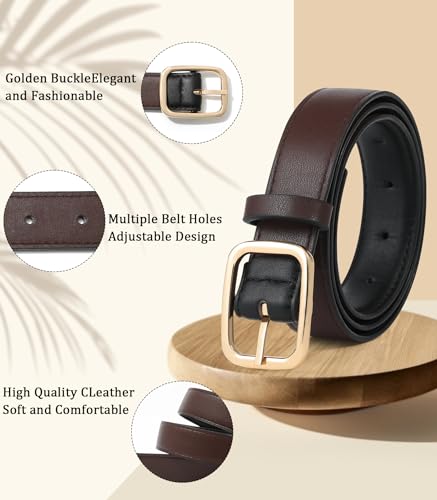 Kajeer Reversible Belts for Women, Two-in-One PU Leather Womens Belts for Jeans with Golden Buckle4