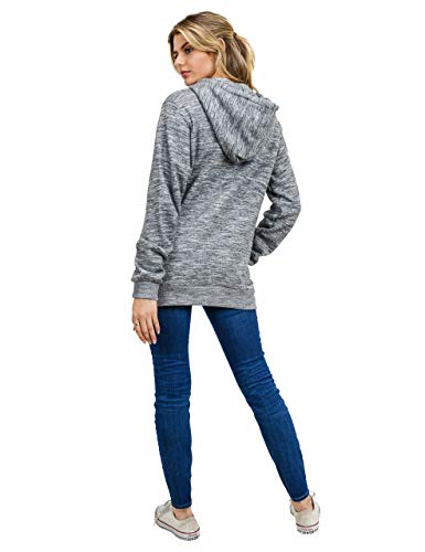 esstive Women's Ultra Soft Fleece Oversized Casual Solid Midweight Zip-Up Hoodie Jacket, Marled Charcoal, X-Small - Thumbnail 7