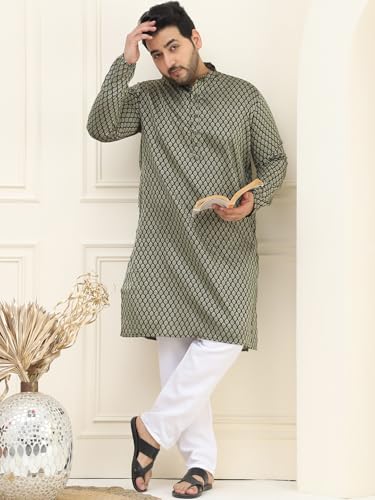 Image of SOJANYA Plus (Since 1958) Men's Cotton Linen Foil Printed Only Long Kurta