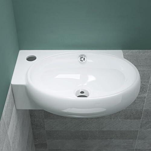 Mai & Mai Waschbecken Gäste WC Aufsatzwaschbecken Hängewaschbecken aus Keramik mit NANO, BTH: 42x28x15cm, in weiß, Armaturenloch Links Brüssel001R – Bild 6