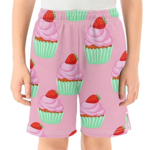 J JOYSAY Strawberry Cupcake Sweet Boys Athletic Shorts Kids Youth Casual Shotrs with Elastic Waistband Pockets2