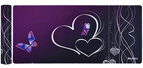 iKammo Large Desk Pad Extended Gaming Mouse Pad Big Cute Purple Butterfly Mouse Pad for Girls Women-Non-Slip Rubber Base Sticthed Edge Mousepad (35