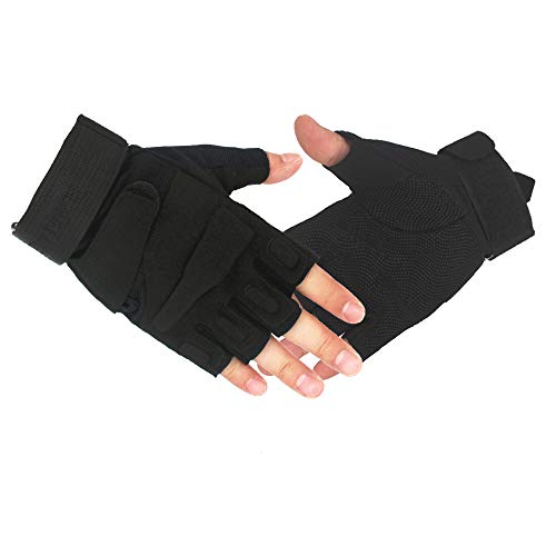 Tirain Military Half Finger Fingerless Tactical Airsoft Hunting Riding Cycling Gloves (M, Black)