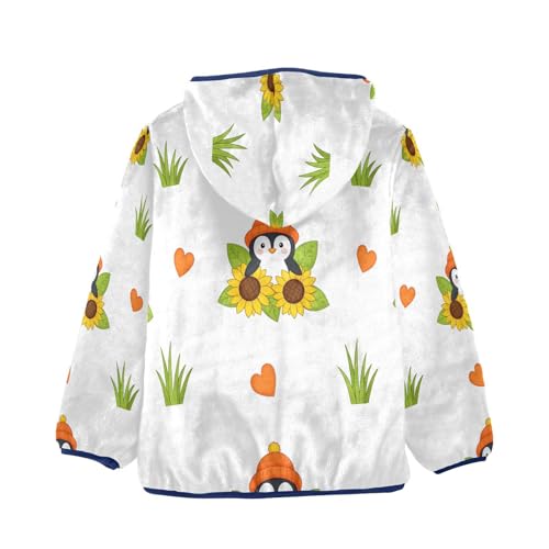 Penguin Sunflower Grass Heart Toddler Fleece Jacket Girl Boys Hooded Fleece Jacket Coat Warm Outwear Zip-up 3-10T2