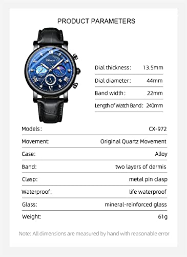 FANMIS Men's Classic Multifunctional Military Sports Analog Watch Business Dress Waterproof Luminous Chronograph Starry Sky Moon Phase Leather Wristwatch