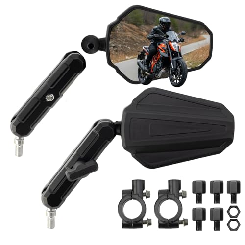OUMURS Motorcycle Mirrors Universal M8 M10 Bolt 7/8 Aluminum Alloy Motorcycle Mirrors For Handlebars Mount Double Take Mirrors Foldable 360 Degrees Large HD Glass For ATV Dirt Bike Ebike