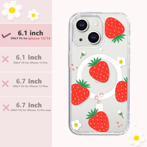 Cioroper Magnetic Phone Case for iPhone 13/14,Cute Strawberry Flower,Compatible with MagSafe,Military-Grade Drop Tested,Shockproof Protective Slim Cover for iPhone 13/14 6.1 inch Women Girls — view 2