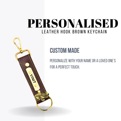 Image of THE EPIC BOX Personalized Leather Keychain with Hook, Customised Leather Keychain for Men & Women | Added with Name & Charm
