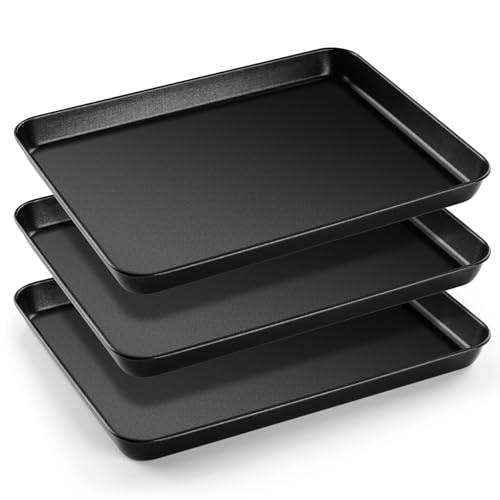 HaWare Oven Baking Tray, Nonstick Baking Sheet Pan Set of 3, 31.4 x 24.6 x 2.5 cm, Carbon Steel Cookie Tray for Baking/Cooking/Serving, Heavy-Duty & Non Toxic, Rust Resistant & Easy Clean - Black
