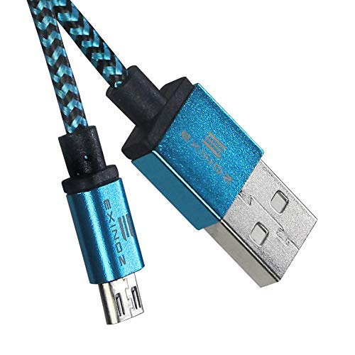 EXINOZ 6.6ft Braided Charger Cable for PS4 DualShock and Xbox One Controller | Ideal Length Xbox and PS4 Controller Charging Cable | 1 Year Replacement Warranty (1 Pack, Blue)