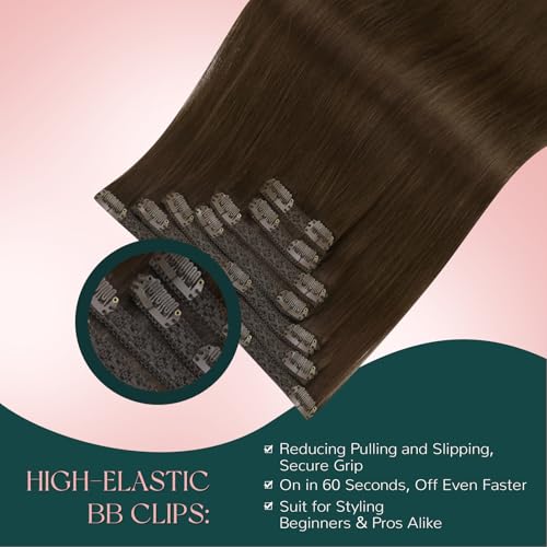 Image of Easyouth Clip in Hair Extensions Brown Clip in Human Hair Extensions Darkest Brown Clips in Extension Real Human Hair Ease of Application 20 Inch 7Pcs 120G