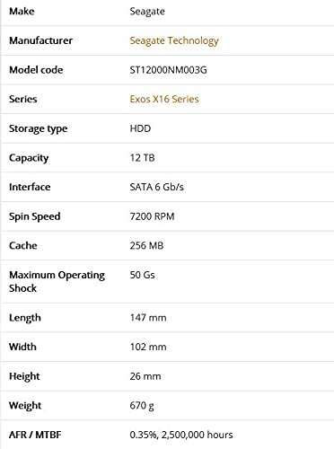 Seagate-IMSourcing Exos X16 ST12000NM003G 12 TB Hard Drive - Internal - SATA SATA 600
