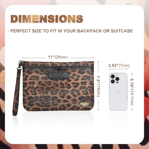 Storage Bag with Combination Lock 11" x 7.5" Money Cosmetic Organizer Medicine Lock Bag Travel Storage Case Pouch Great Christmas Gift for Women Leopard3