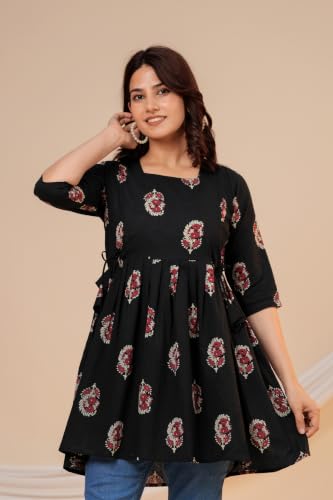 Image of THE Moon Star Women's Cotton Floral Printed Anarkali Maternity Feeding Kurti | Breastfeeding Dress for Mothers | Zipper Feeding Kurti, Nursing Kurti, Comfortable and Trendy Maternity Wear