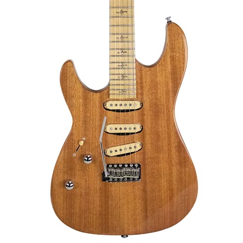 Godpsmusic 6 String Sawtooth Natural Series Left Handed Mahogany 24 Fret Electric Guitar W Single Coil Pickups, Gig Bag & Chromacast Accessories, (St-M24-Nat-Lh-Nsg-Kit-3) #TOP2