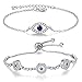 Produktbild 2 Stück Armband aus Silber Armband mit Türkischem Auge Böser Blick Armband Evil Eye Kaballah Armband Schutz vor dem Bösen Blick Glücksbringer Verstellbar mit Auge des Glücks für Frauen Geschenke
