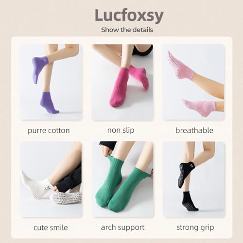 Cute Pilates Socks with Grips for Women Non Slip Cute Grippy Socks Yoga Socks for Barre 3 Pairs2
