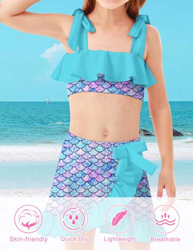 ALISISTER Girls Swimsuit 3 Piece Bathing Suits Flounce Bikini Tankini Set Beach Swimwear with Cover Ups Skirt for 3-8 Years3