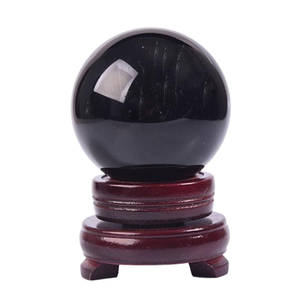 DQFOCPHHAA Obsidian Sphere Black Crystal Ball Crystal Sphere Gemstone Ball Sculpture Figurine with Stand for, Home Décor, Fortune Teller Ball, Feng Shui,10cm/3.9in
