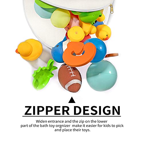 Baby Bath Toy Organizer, Quick Drying， And Mould Proof, Multiple-Suspension Bath Toy Holder, Large Capacity Multi Use Bathtub Toy Storage Bag（1 Large , White） #TOP6