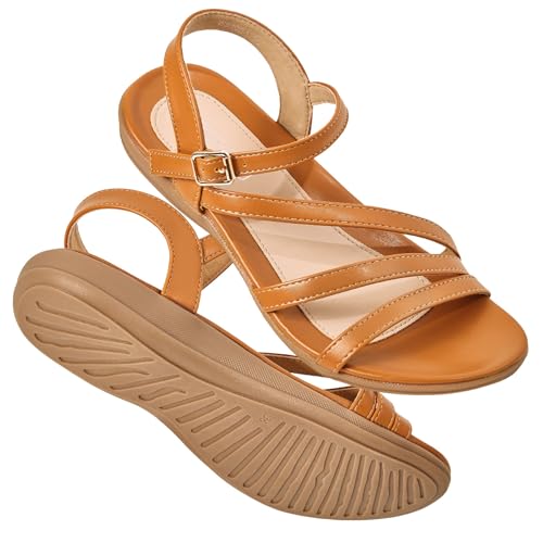 Image of Flat Sandals for Women Dressy - Comfortable Summer Strappy Sandal | Dress Comfy Walking Ankle Strap Open Toe Casual Womens Sandal - Arch Support Cushioned Wedding Shoes for All-Day Comfort