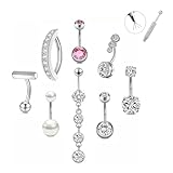 Habselikob 14G Piercings Ombligo Acero Quirurgico Perla CZ Clicker Piercing Ombligo para Mujeres Oro/Plata 10MM