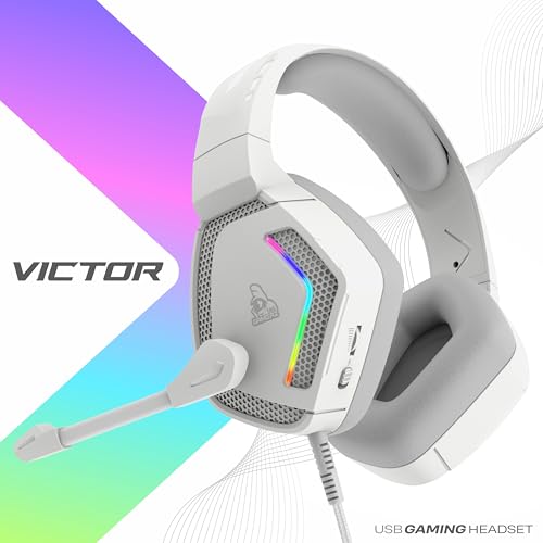 Image of TAG Gamerz Victor RGB White Over-Ear Gaming Headphone Headset | Soft Ear Cups | 50mm Driver| 3.5mm Audio | 7 Color Breathing RGB with USB | 2m Braided Cable | Adjustable Mic for Calling | Mute Button