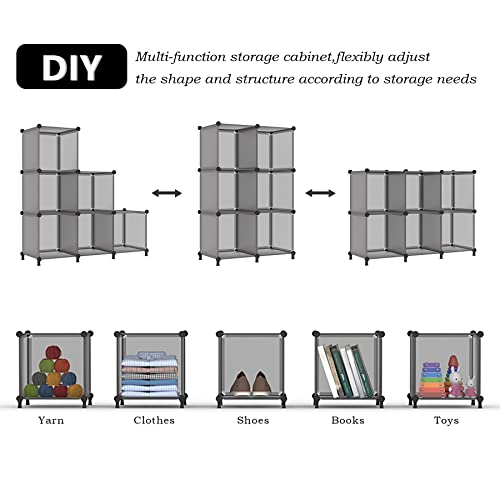 Image of AWTATOS Cube Storage Organizer, Storage Cubes Shelves Bookshelf, 6 Cube Closet Organizers and Storage, DIY Stackable Plastic Clothes Organizer Shelving for Bedroom, Home, Grey