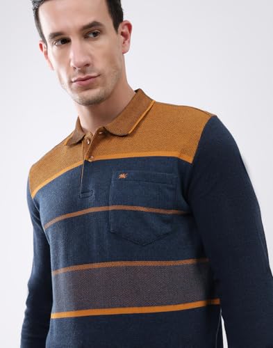 Image of Monte Carlo Men's Regular Fit T-Shirt | Striped Design | Collar Neck Button Closure | Full Sleeves Stylish Casual Fashion Wear Tshirt for Men's (Pack of 1)