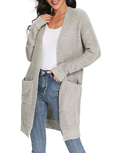 Simplee Women's Casual Open Front Long Sleeve Knit Cardigan Sweater Coat with Pockets, Apricot, One Size, 1 size