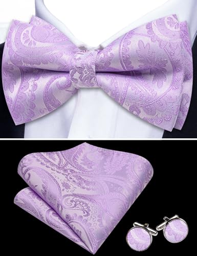 Image of YOHOWA Mens Bow Tie Set Paisley Coloful Pre-tied Bowties Adjustable with Handkerchief Cufflinks Wedding Prom Party