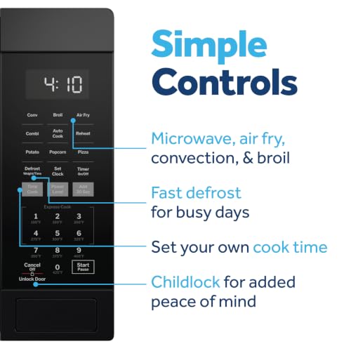 Image of GE 4-in-1 Air Fry Countertop Microwave Oven, 1050 Watt, 1.0 Cu. Ft., Black | Combines Microwave, Air Fry, Convection, and Broil, One-Touch Controls, Child Lock Technology, 4 Convenience Cook Settings