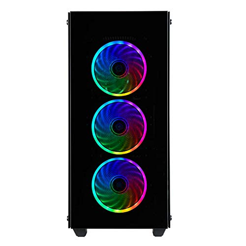 Gabinete para PC FSP ATX Mid Tower CMT510 Plus para juegos con 3 paneles de vidrio templado y 4 ventiladores ARGB miniatura 6