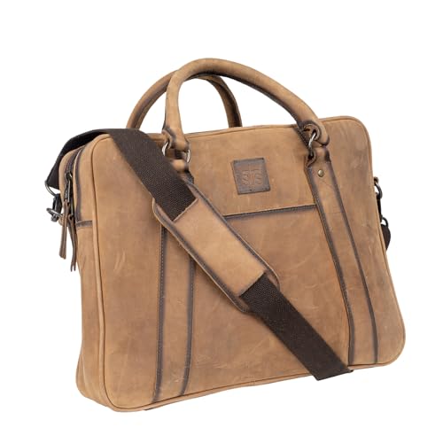 STS Ranchwear Foreman Full-Grain Briefcase Double Zip Closure with Pull Removable Leather Strap, STS-34313, Veg-Tan