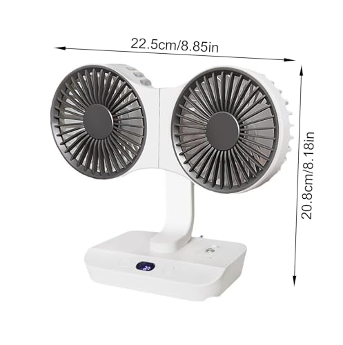 Ventilador oscilante portátil recargable con doble cabezal ajustable y luz nocturna tenue 4