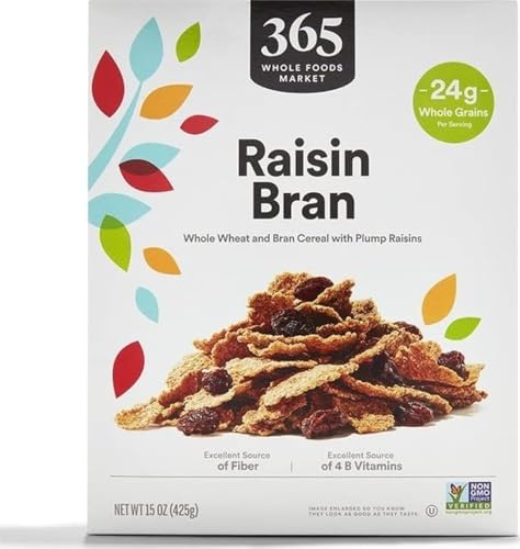 RAISIN BRAN WHOLE WHEAT AND BRAN CEREAL WITH PLUMP RAISINS, RAISIN BRAN
