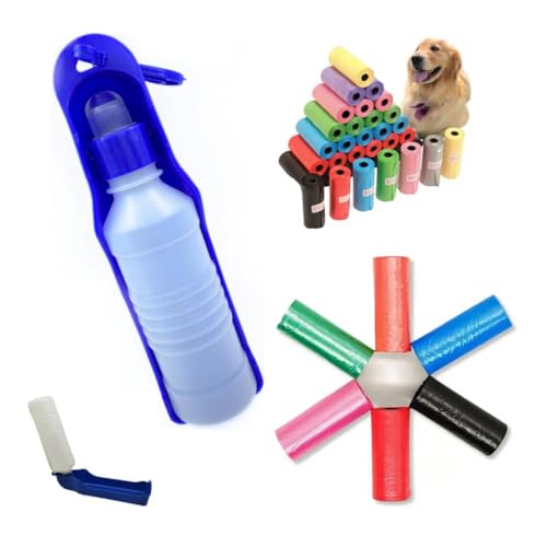Kit Garrafa de Água Bebedouro Portátil para Cachorro e 12 Refis de Saquinhos Cata Caco - Praticidade e Higiene para Passeios