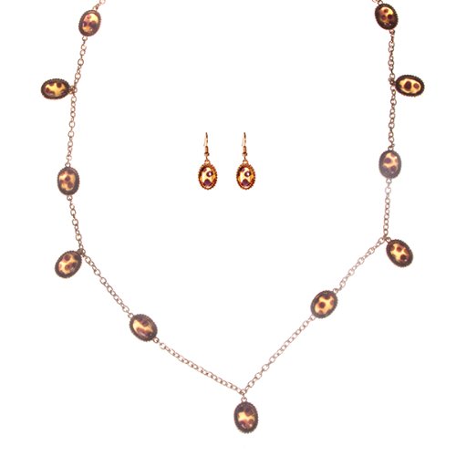 Fashion DesignLong Necklace and Earring Set Gold Plated with Tortoise Cabachons