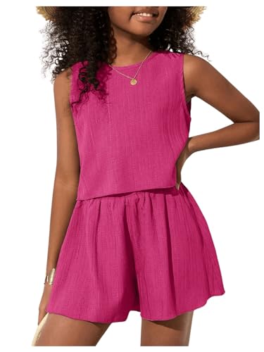 Image of Verdusa Girl's 2 Piece Outfits Sleeveless Blouse Top and Wide Leg Shorts Set