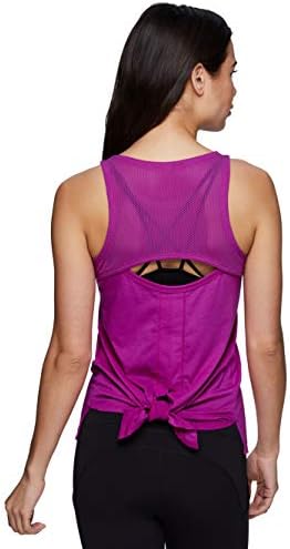 RBX Active Women's Athletic Quick Drying Workout Yoga Ventilated Mesh Tie Back Tank Top Mesh Tie Back Magenta M