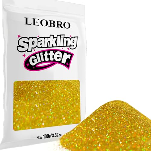 LEOBRO Gold Glitter 100 g / 3.5 oz Holographic Fine Glitter for Crafts Resin Flowers DIY Jewelry Party Decorations