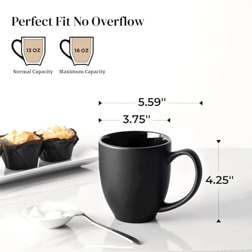 DOWAN Coffee Mugs, Black Coffee Mugs Set of 6, 16 oz Ceramic Coffee Cups with Large Handles for Men Women, Porcelain Big Mug for Tea Latte, Mug Gifts for Home Office Party - Thumbnail 2