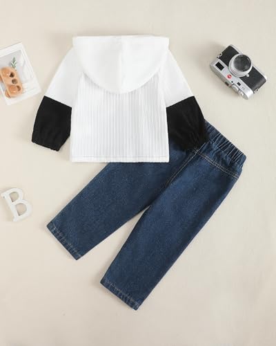 Image of Renotemy Toddler Baby Boy Clothes Denim Outfits Infant Hooded Sweatshirt Jeans Pants Little Boys Clothing