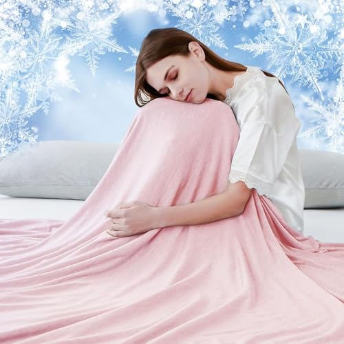 Image of Luxear Arc-Chill Q-Max 0.5 Self-Cooling Blanket, 220 x 200 cm, Pink | 2 in 1 double-sided thin summer blanket, cotton for hot, cooling blanket for people, bed throw, baby blanket, cuddly blanket