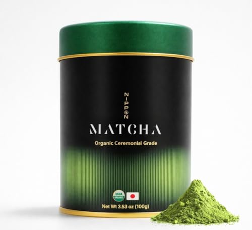 Nippon Matcha – Organic Premium Ceremonial Grade Japanese Matcha Green Tea Powder – First Harvest from Uji, Kyoto – USDA Certified, Stone-Ground, Smooth & Vibrant (100g/3.53oz)